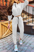 ホワイト ファッション カジュアル ソリッド パッチワーク ジッパー カラー ロング スリーブ XNUMX ピース