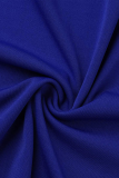 Blauwe sexy effen patchwork een schouder plus size tops