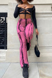 Calça rosa moda casual estampa básica regular cintura alta
