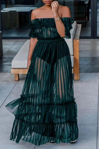 Ink Green Sexy Solid Patchwork U Neck Cake Skirt Dresses