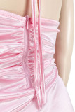 Розовая сексуальная однотонная лоскутная юбка с открытой спиной и лямкой на шее, платья больших размеров