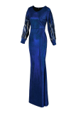 Blue Party Solid Tassel O Neck Trompette Sirène Robes
