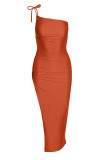 Orange Fashion Sexy Solid Backless Slit Spaghetti Strap Long Dress