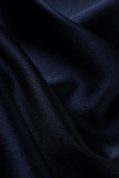 Tibetisch Blau Mode Lässig Solide Frenulum V-Ausschnitt Langarm Kuchenkleider
