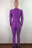 Фиолетовый модный сексуальный сплошной бинт с круглым вырезом и длинным рукавом из двух частей