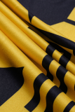 Robes jaunes jupe crayon à col roulé et imprimé décontracté en patchwork