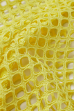 Gele sexy effen patchwork halve col-taartrokjurken