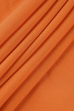 Robes à manches longues orange sexy décontractées solides dos nu sur l'épaule