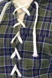 Top con colletto couverture patchwork scavato con fasciatura scozzese verde sexy