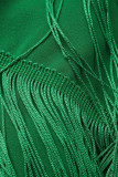 Green Fashion Solid Tassel Patchwork Regular High Waist Straight Solid Color Bottoms