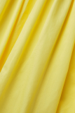 Robe jaune sexy en patchwork uni à col roulé et jupe gâteau