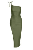 グリーンファッションセクシーなソリッドバックレススリットスパゲッティストラップロングドレス