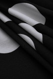 Zwarte OL-jurk met omgeslagen kraag A-lijn Tot de grond gestippelde jurken met stippen