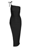 Black Fashion Sexy Solid Backless Slit Spaghetti Strap Long Dress