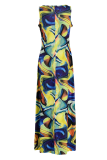 Yellow Sexy Print Patchwork Square Collar Pencil Skirt Dresses