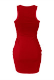 Robe rouge sexy décontractée solide à cordon de serrage Frenulum O Neck Vest