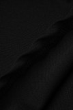 Zwarte mode effen patchwork doorzichtige halve coljurken met lange mouwen
