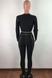 Black Fashion Sexy Solid Bandage Hollowed Out O Neck Long Sleeve Two Pieces