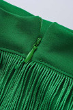 Fondo de color sólido recto de cintura alta regular de retazos de borla sólida de moda verde