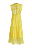Yellow Sexy Solid Patchwork Half A Turtleneck Cake Skirt Dresses