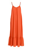 Оранжевое сексуальное повседневное однотонное свободное платье с открытой спиной на бретельках