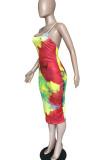 Многоцветное сексуальное платье на бретельках с принтом тай-дай в стиле пэчворк, платья на бретельках