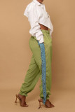 Kaki Casual Solid Tassel Patchwork Loose High Waist Pencil Solid Color Bottoms