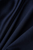 Tibetisch Blau Mode Lässig Solide Frenulum V-Ausschnitt Langarm Kuchenkleider