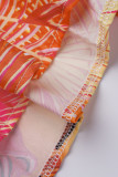 Orange Mode Casual Print Enkel turndown-krage Långärmade klänningar