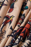 Kaki sexy print patchwork rits grote maten jumpsuits