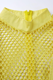 Gelbe, sexy, solide Patchwork-Kleider mit halbem Rollkragen und Kuchenrock