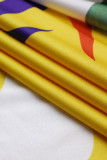 Robe jaune sexy décontractée grande taille imprimée basique à col en U