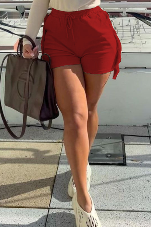 Naranja Rojo Sexy Sólido Borla Flaco Cintura media Pantalones rectos de color sólido