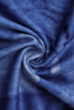 Robe imprimée décontractée à la mode bleue, dos nu, épaules dénudées