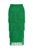 Verde fashion borla patchwork regular cintura alta reta reta cor sólida calças