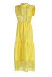 Yellow Sexy Solid Patchwork Half A Turtleneck Cake Skirt Dresses