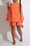 Оранжевый Мода Работа Знаменитости Элегантный однотонный кардиган с разрезом Воротник без рукавов Две части