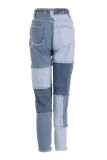 Blue Fashion Casual Patchwork Basic Hoge Taille Regular Jeans