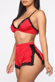 Rouge Fashion Sexy Living Solide Patchwork Dos Nu Fente Lingerie