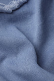 Vaqueros regulares de cintura alta básicos de patchwork casual de moda azul