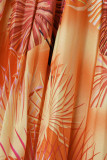 Robes mode décontracté imprimé basique col rabattu manches longues orange