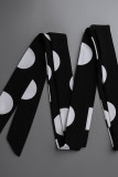 Gul OL Turndown-krage A-linje golvlångt tryck prickiga klänningar