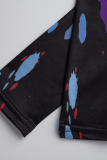 Macacão skinny preto sexy patchwork tie-dye com zíper e gola