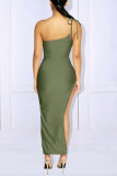 Green Fashion Sexy Solid Backless Slit Spaghetti Strap Long Dress