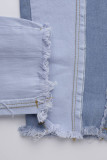 Jean classique taille haute basique patchwork décontracté bleu