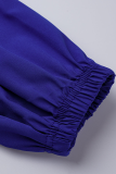 Blue Casual Solid Patchwork Off the Shoulder Lantern Dress Dresses