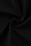 ブラックファッションソリッドパッチワークシースルーハーフタートルネック長袖ドレス