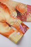 Orange Mode Casual Print Enkel turndown-krage Långärmade klänningar