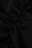 ブラックファッションソリッドパッチワークシースルーハーフタートルネック長袖ドレス