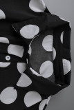 Schwarze OL Turndown-Kragen A-Linie bodenlange Kleider mit Polka Dot Print